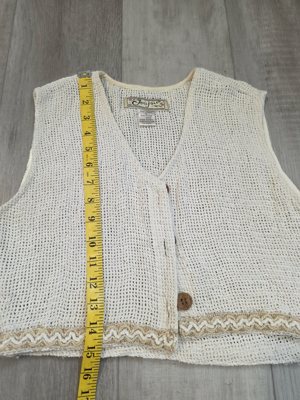 JouJou Crochet Knit Vest Cream Boho Button Front Sleeveless Top Size S - Picture 7 of 7